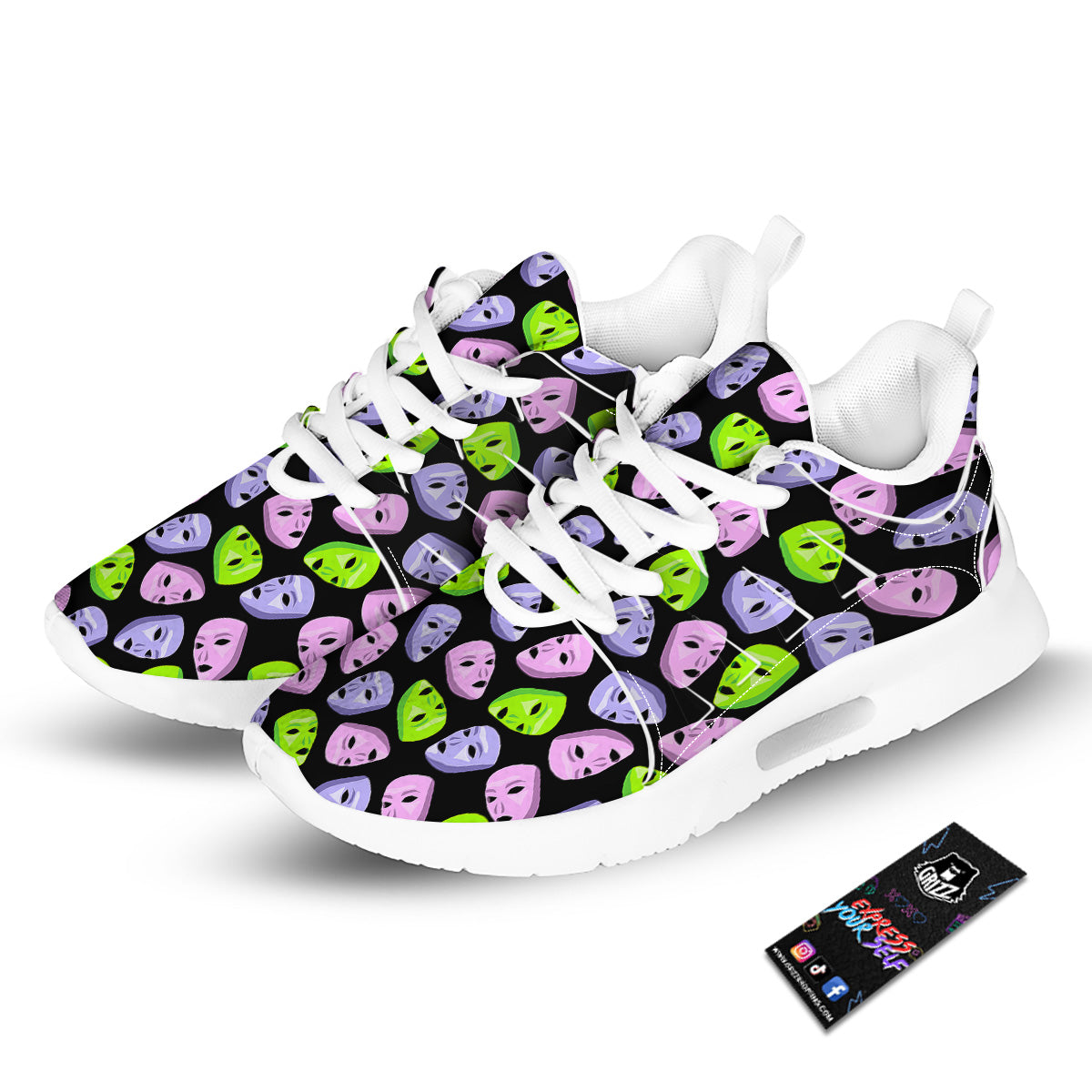 Pink Green And Purple Theater Masks Print Pattern Tennis Shoes-grizzshop