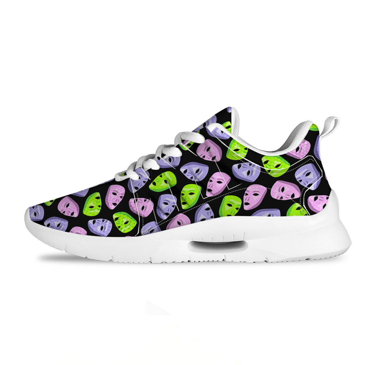 Pink Green And Purple Theater Masks Print Pattern Tennis Shoes-grizzshop