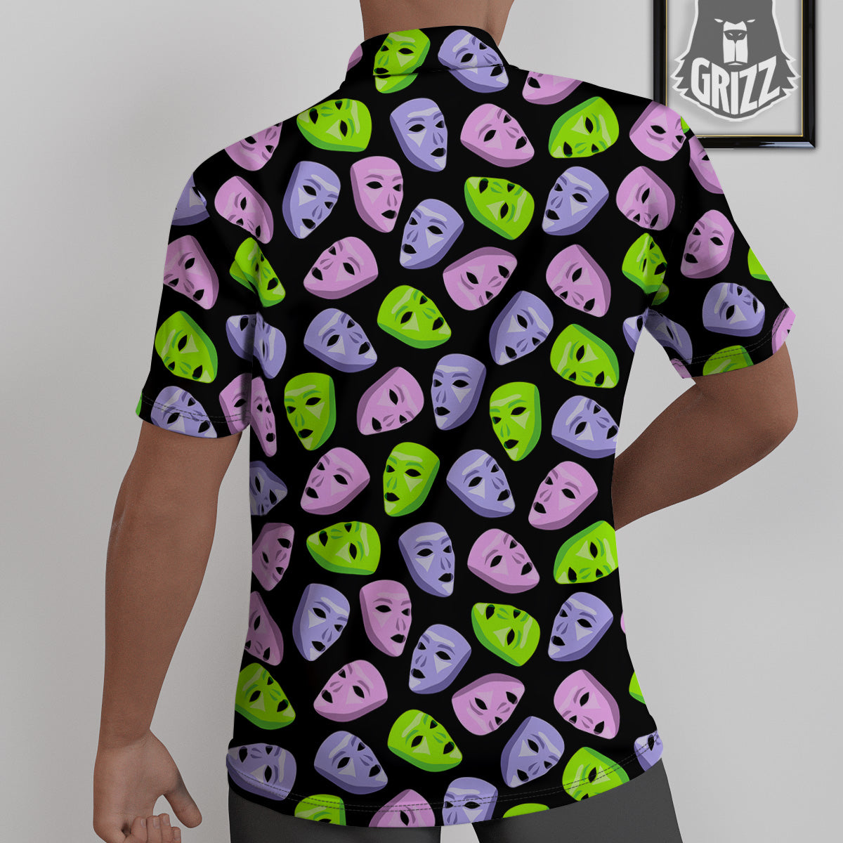 Pink Green And Purple Theater Masks Print Pattern Untucked Shirts-grizzshop