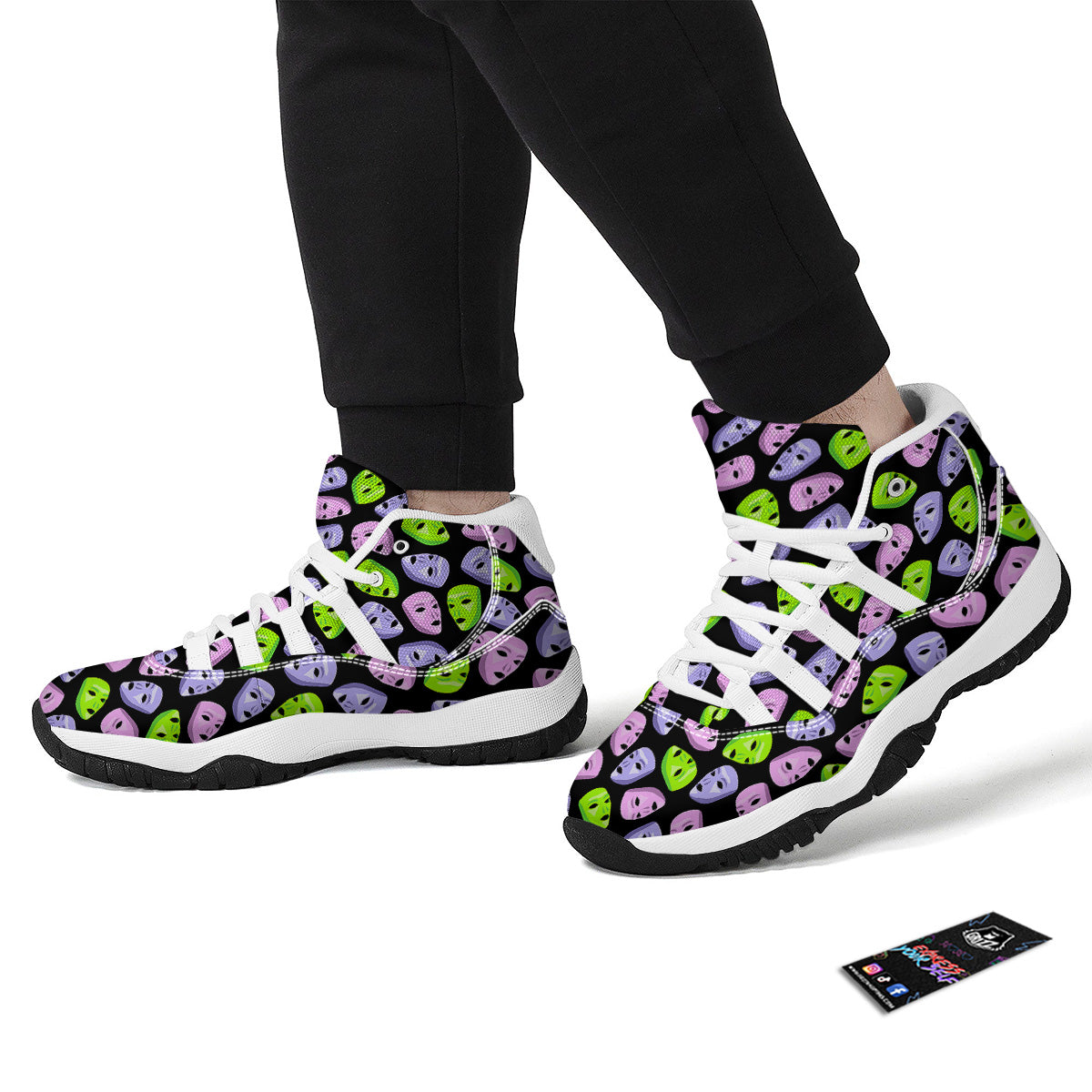 Pink Green And Purple Theater Masks Print Pattern White Bball Shoes-grizzshop