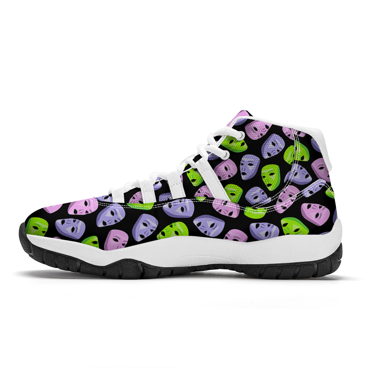 Pink Green And Purple Theater Masks Print Pattern White Bball Shoes-grizzshop