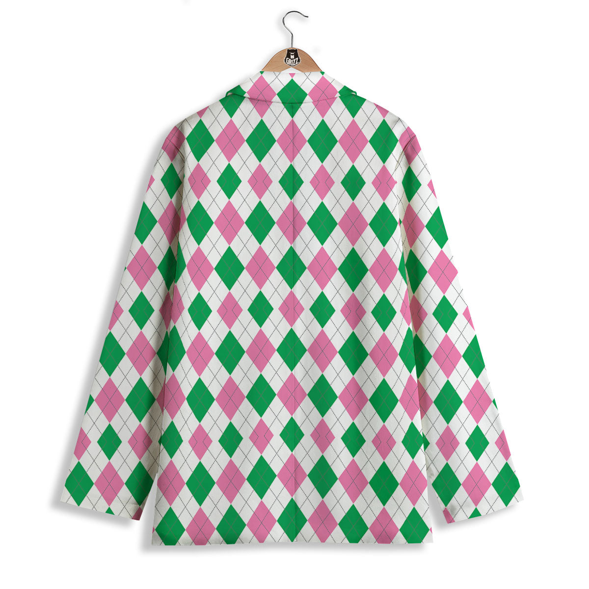 Pink Green And White Argyle Print Women's Blazer-grizzshop