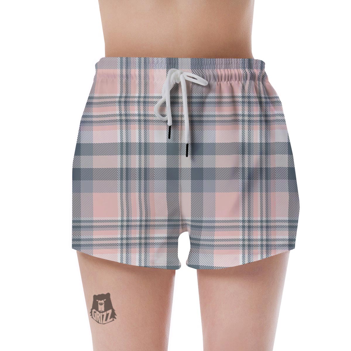 Pink Grey Plaid Tartan Women's Shorts-grizzshop