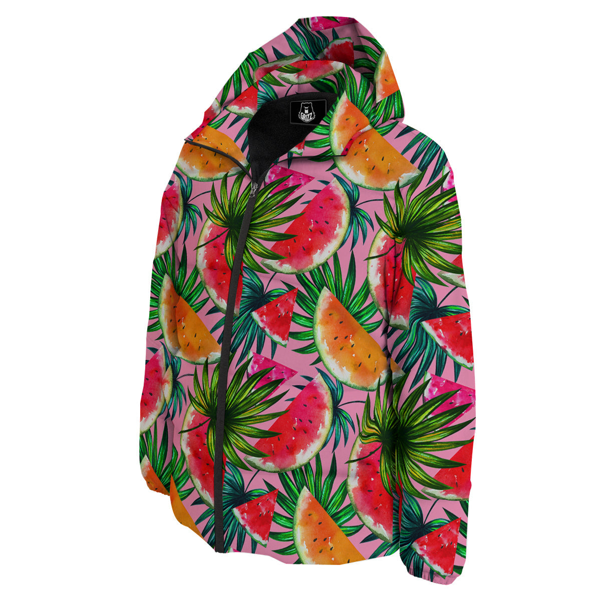 Pink Hawaiian Watermelon Print Pattern Down Jacket-grizzshop
