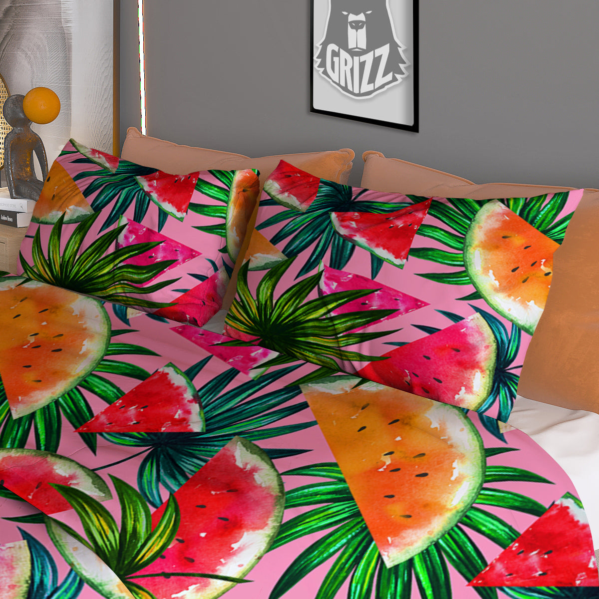 Pink Hawaiian Watermelon Print Pattern Duvet Cover Bedding Set