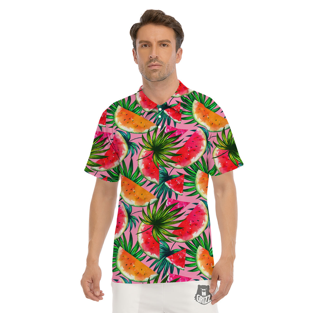 Pink Tie Dye Print Men's Golf Shirts