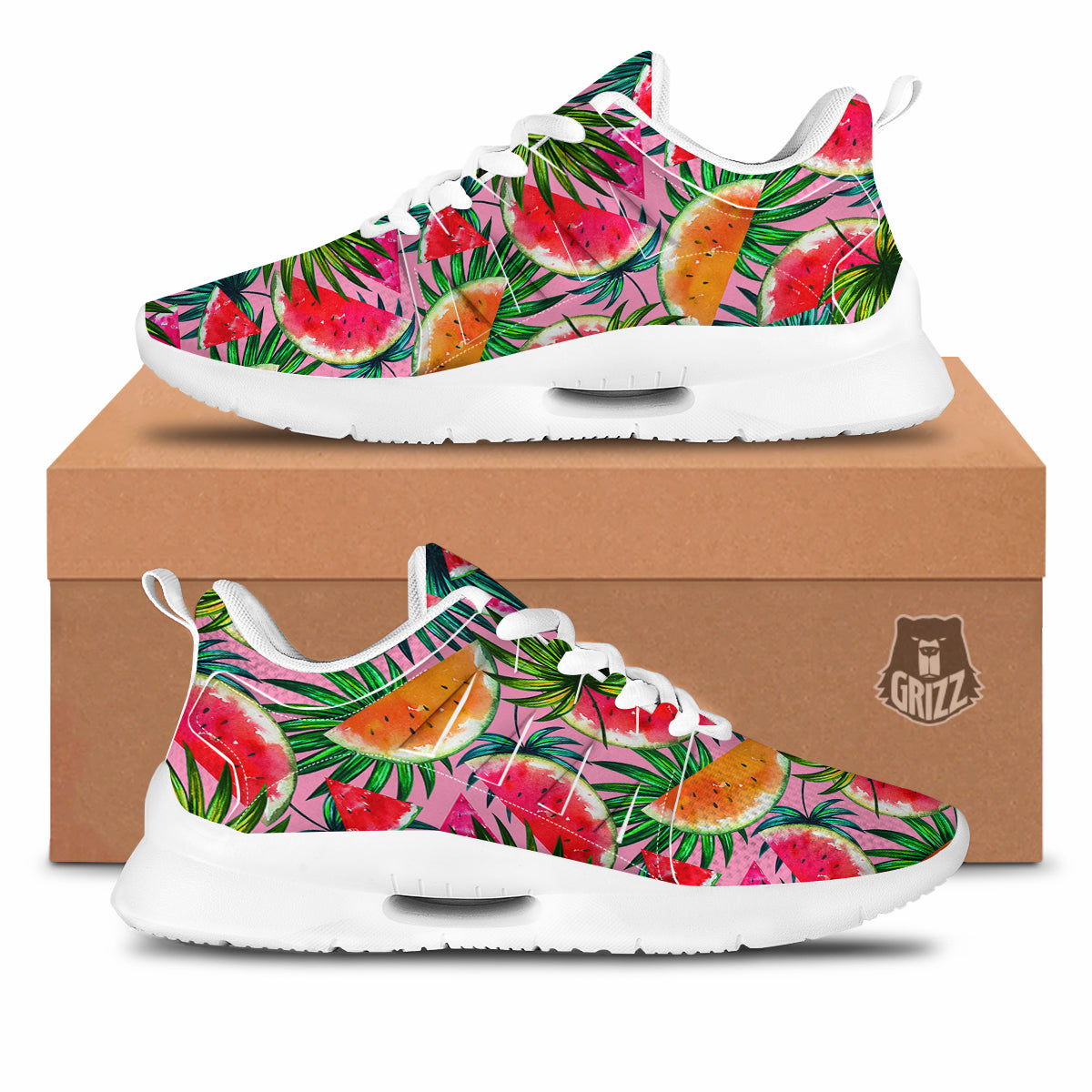 Pink Hawaiian Watermelon Print Pattern Tennis Shoes-grizzshop