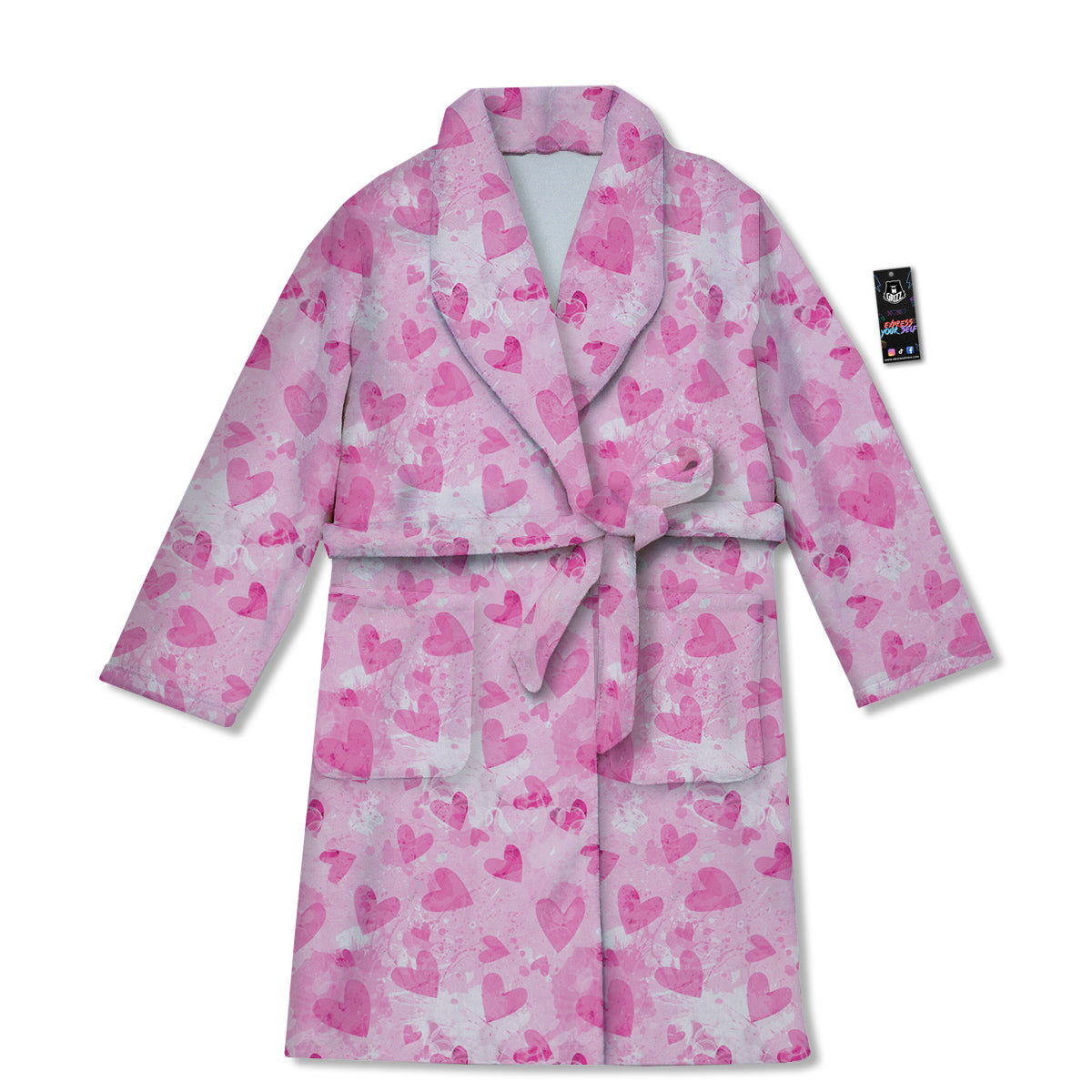 Pink Heart Cute Print Pattern Bathrobe-grizzshop