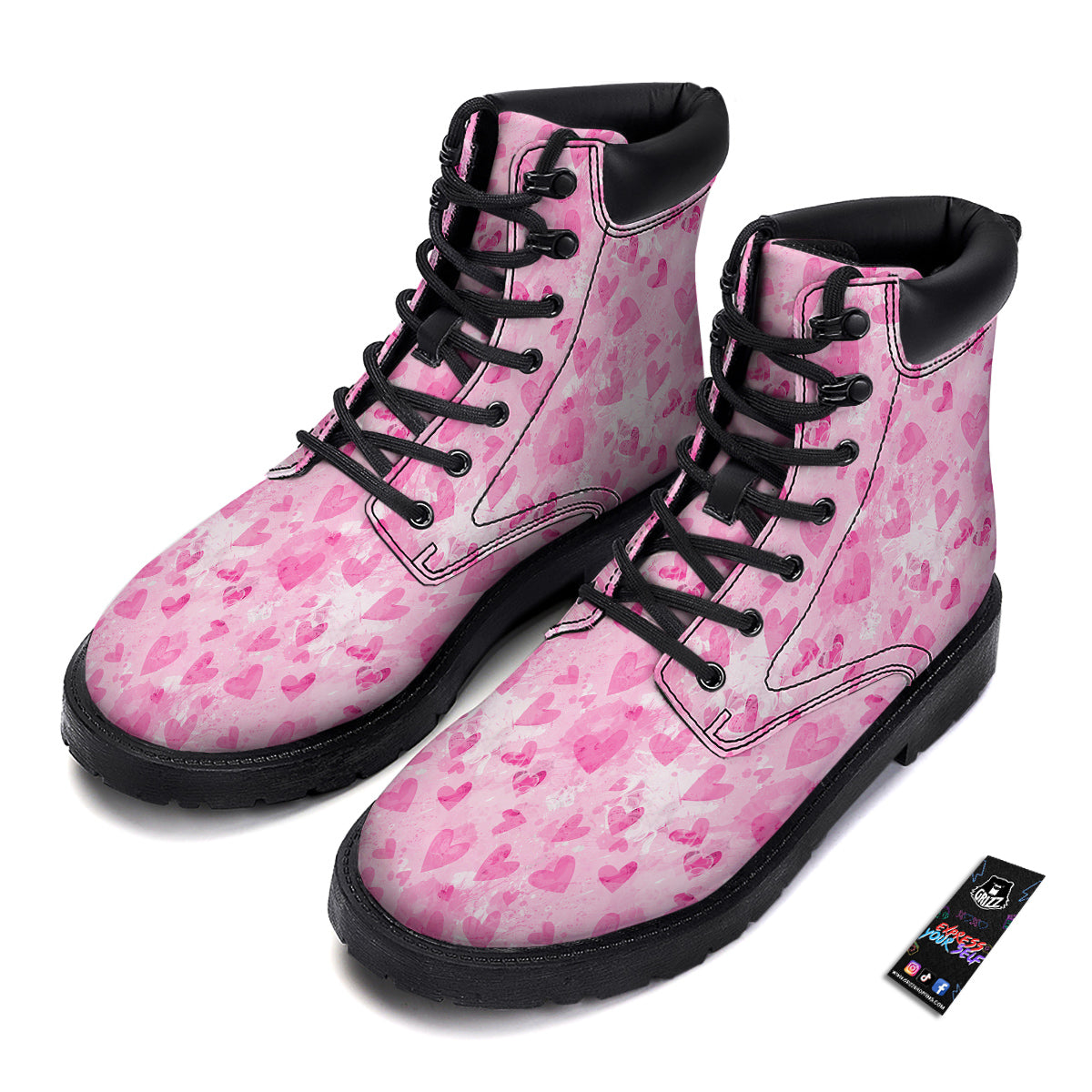Pink Heart Cute Print Pattern Boots-grizzshop