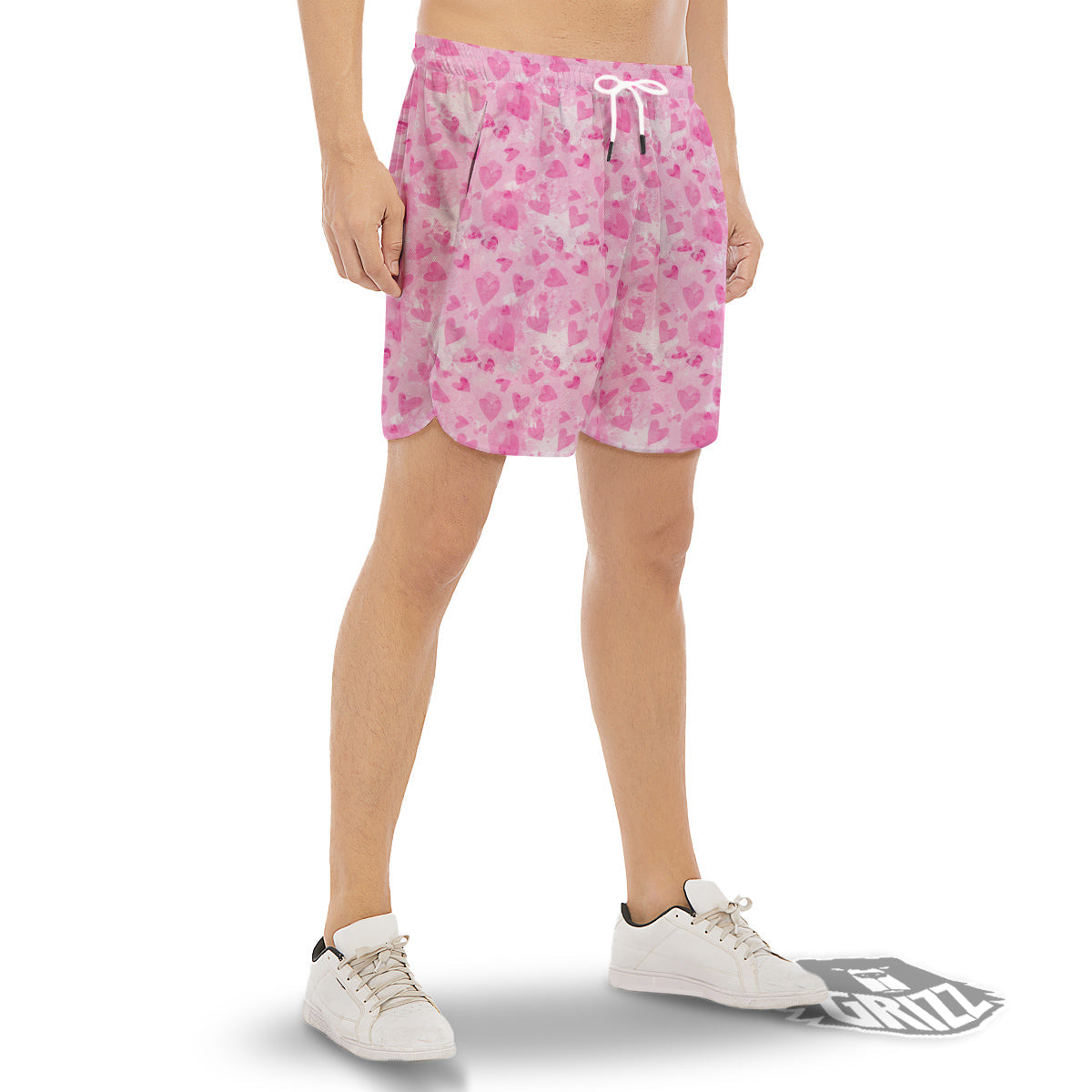 Pink Heart Cute Print Pattern Men's Gym Shorts-grizzshop