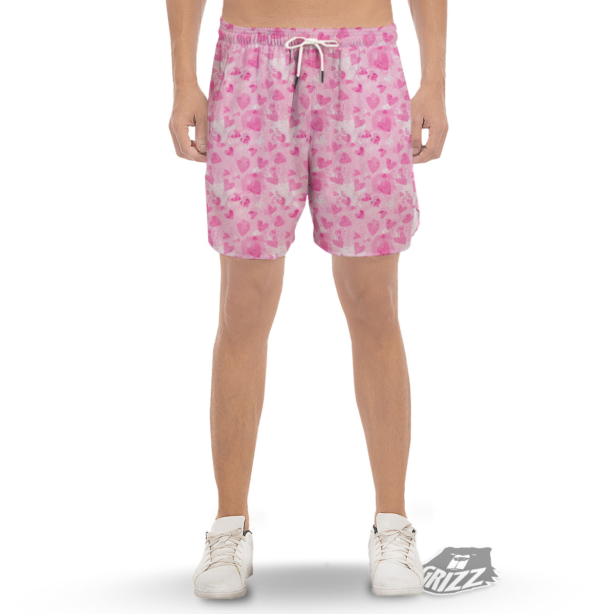 Pink Heart Cute Print Pattern Men's Gym Shorts-grizzshop