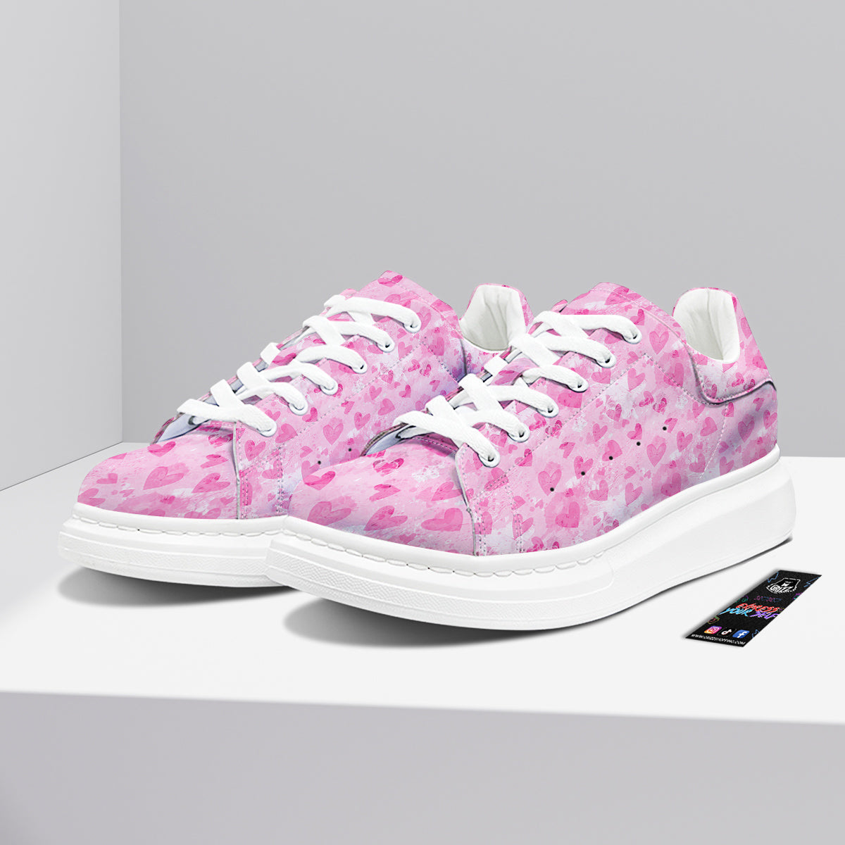 Pink Heart Cute Print Pattern Platform Shoes-grizzshop