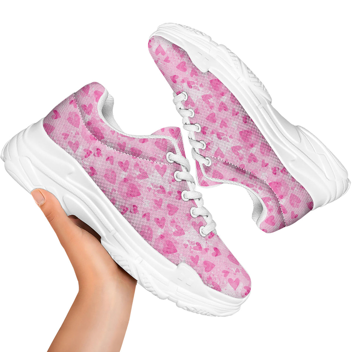 Pink Heart Cute Print Pattern White Chunky Shoes-grizzshop
