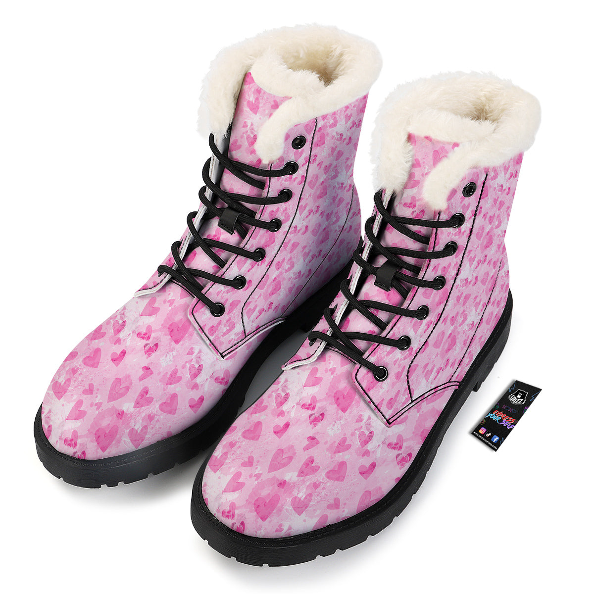 Pink Heart Cute Print Pattern Winter Boots-grizzshop