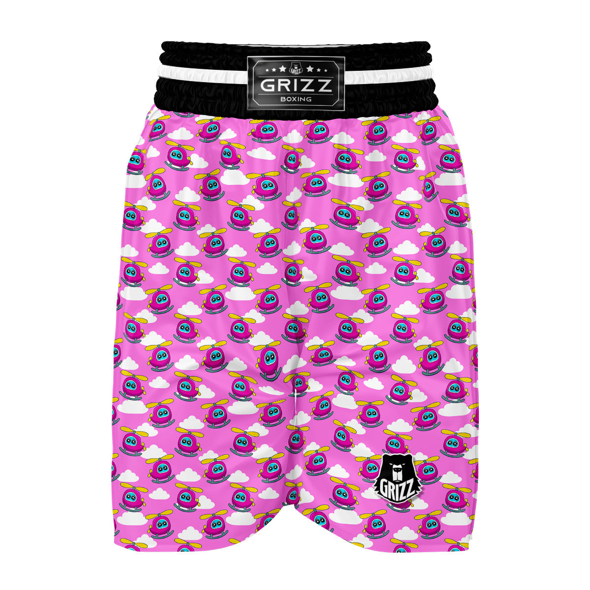Pink Helicopter Print Pattern Boxing Shorts-grizzshop