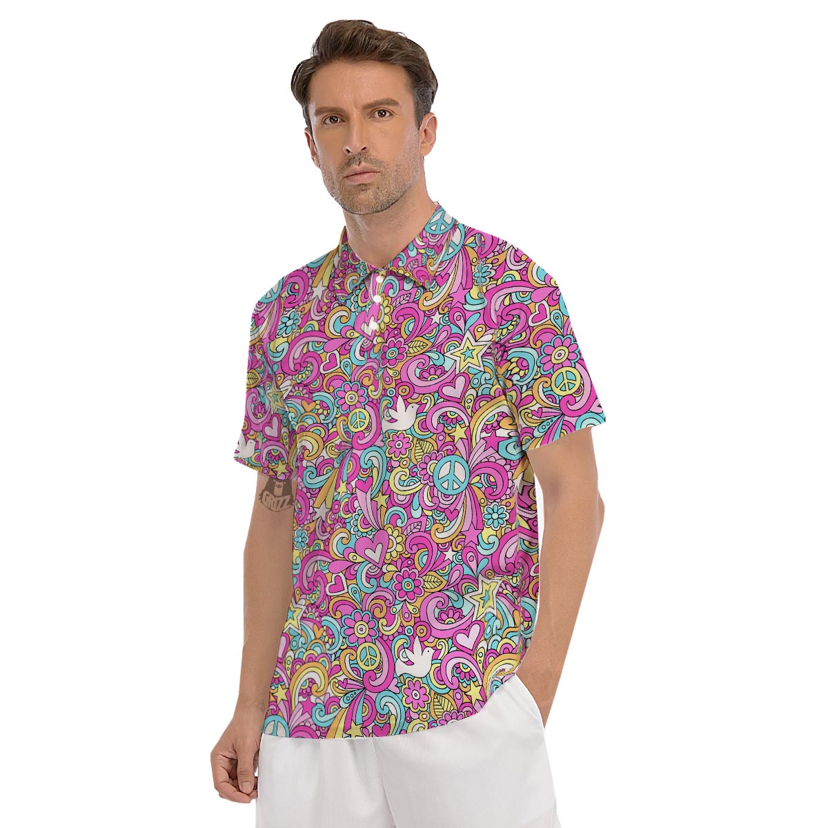 Pink Hippie Psychedelic Men's Golf Shirts-grizzshop