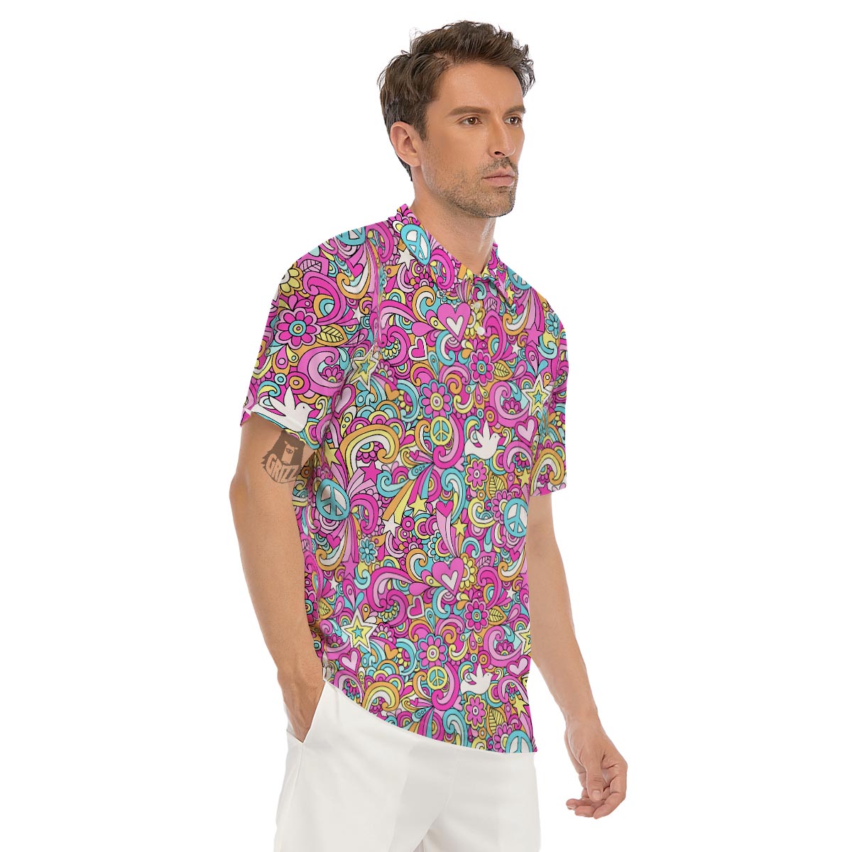 Pink Hippie Psychedelic Men's Golf Shirts-grizzshop
