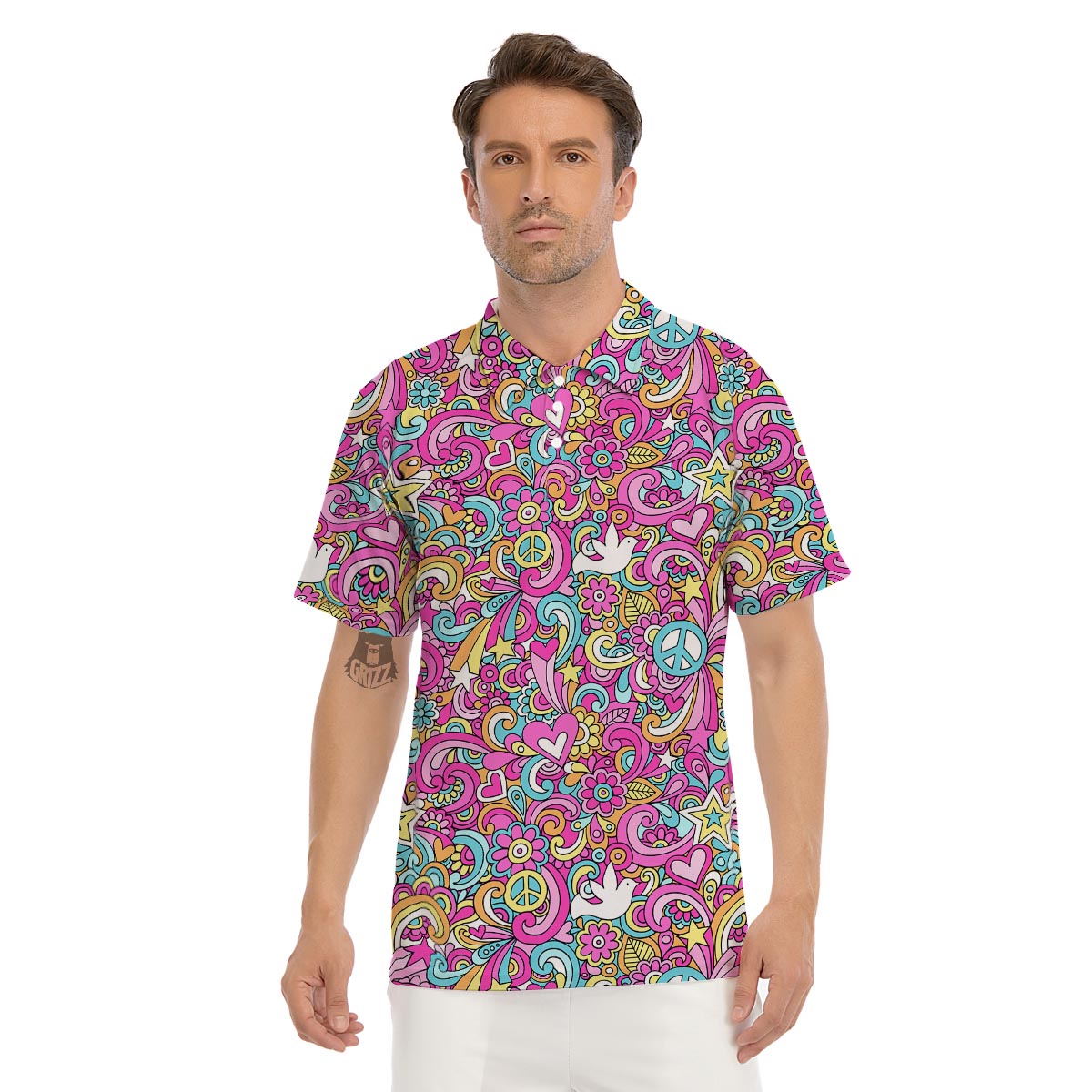 Pink Hippie Psychedelic Men's Golf Shirts-grizzshop