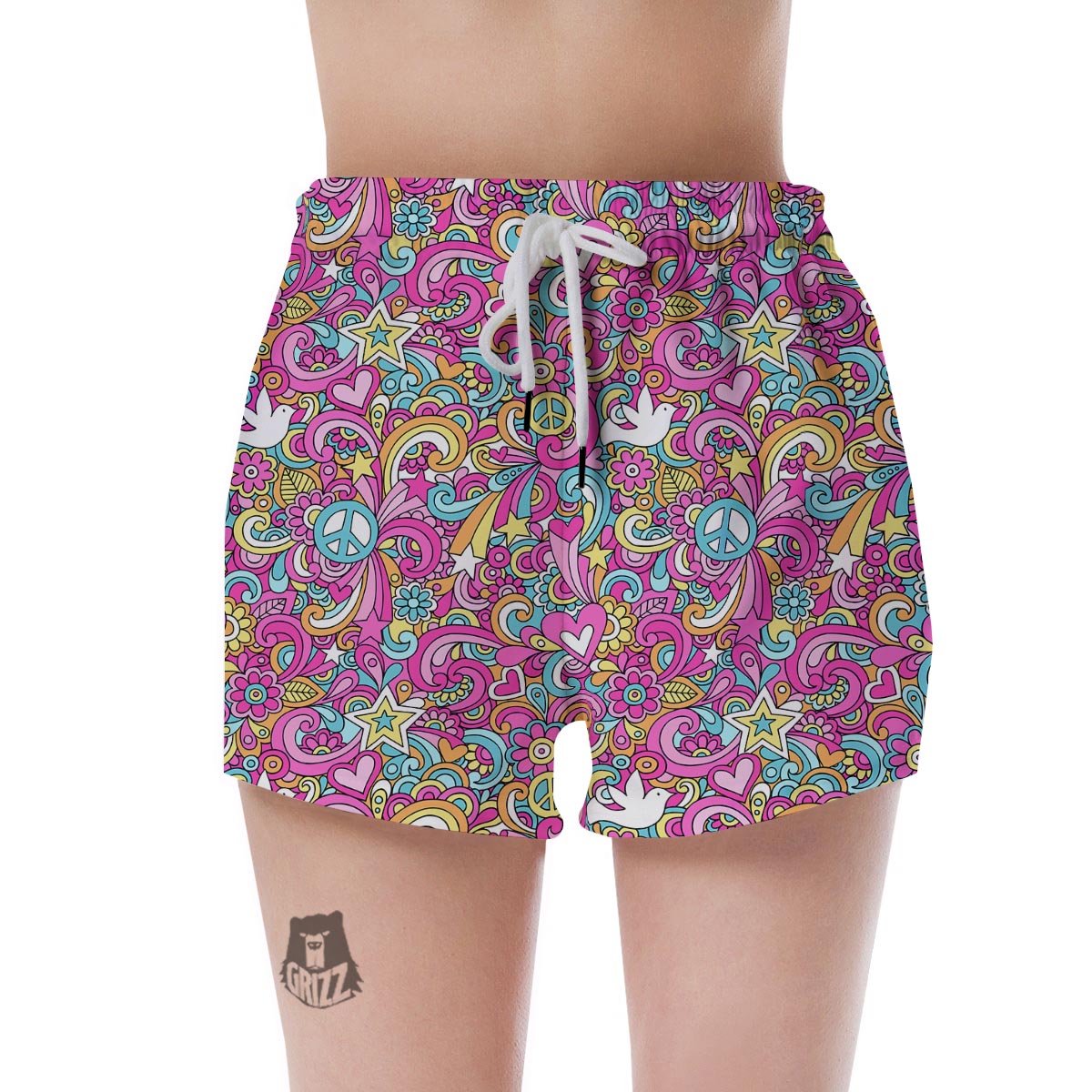 Pink Hippie Psychedelic Women's Shorts-grizzshop