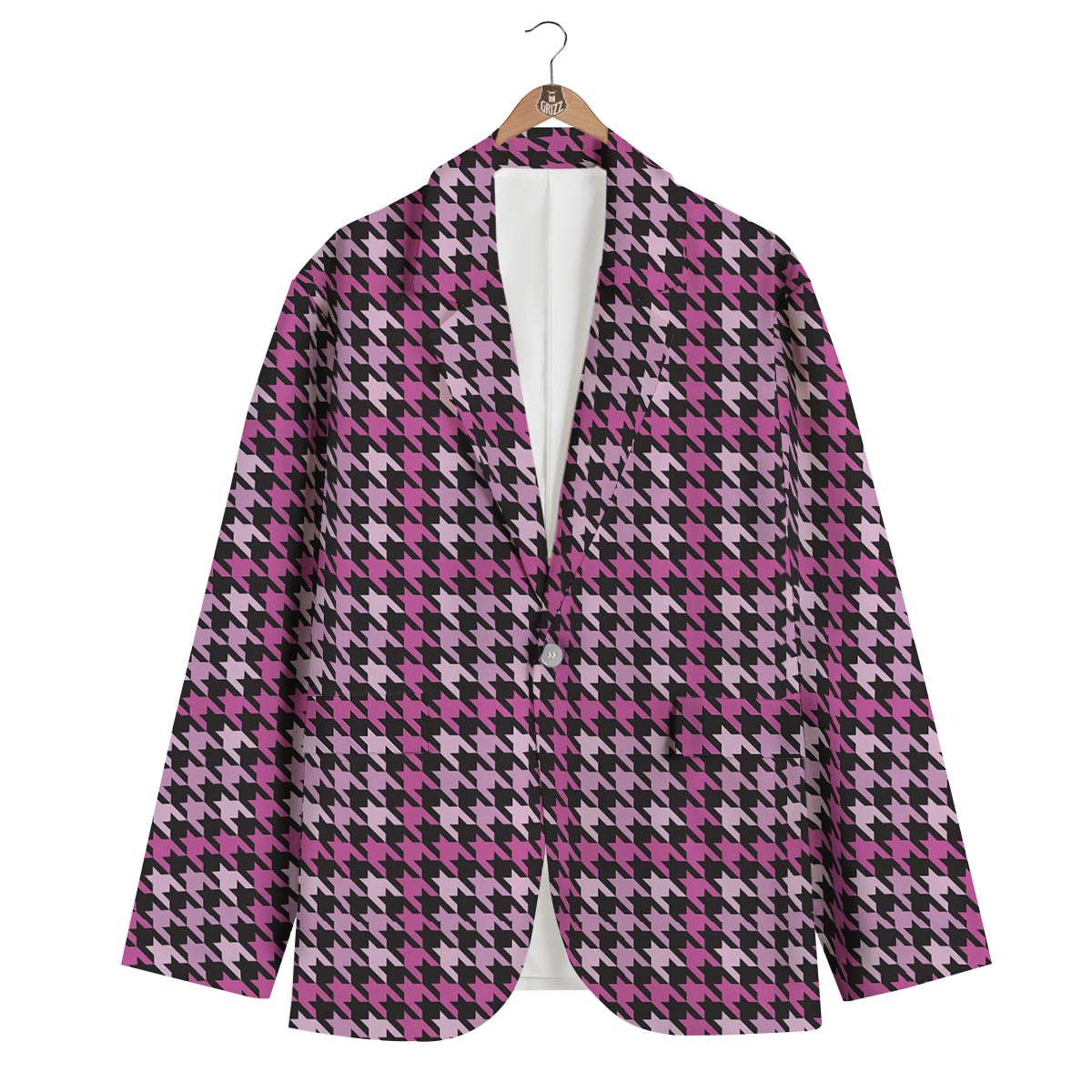 Pink Houndstooth Men's Blazer-grizzshop