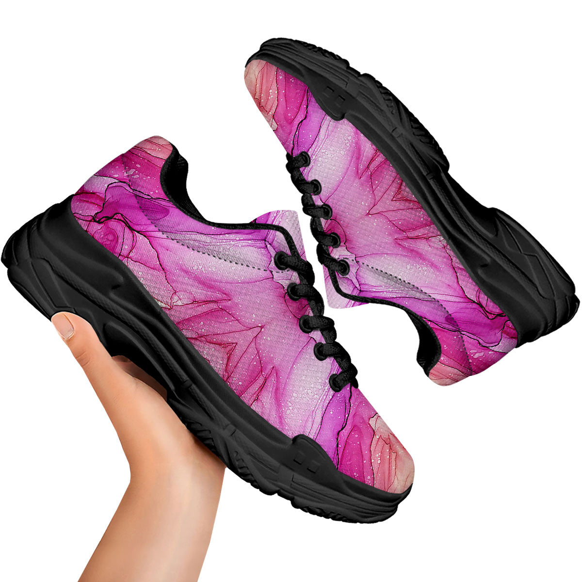 Pink Kaleidoscope Print Black Chunky Shoes-grizzshop