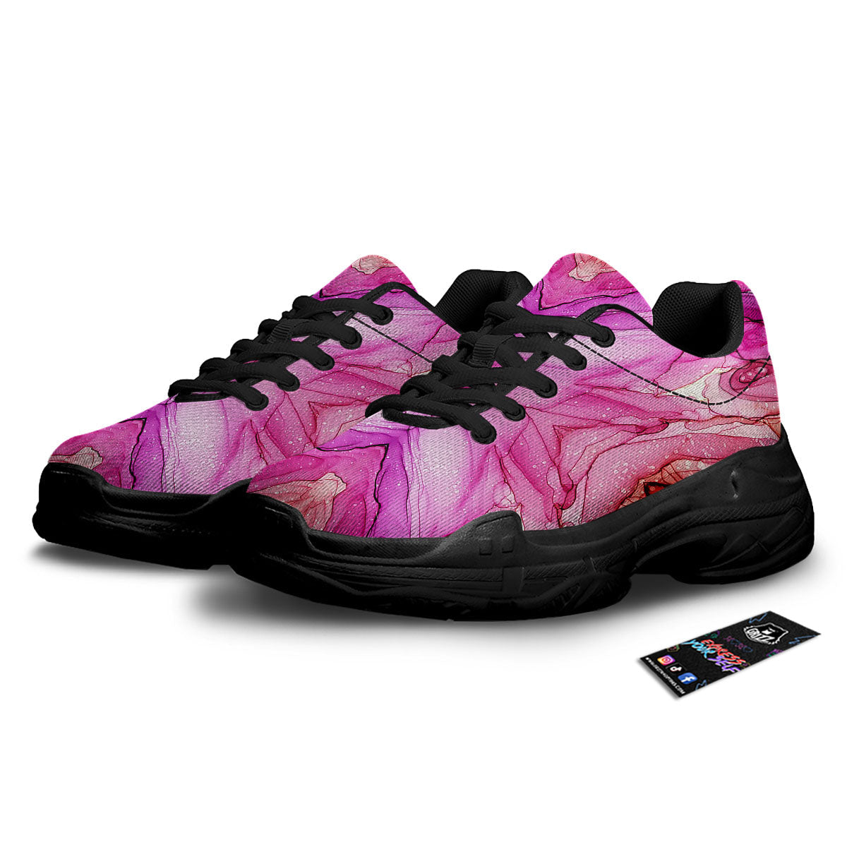 Pink Kaleidoscope Print Black Chunky Shoes-grizzshop