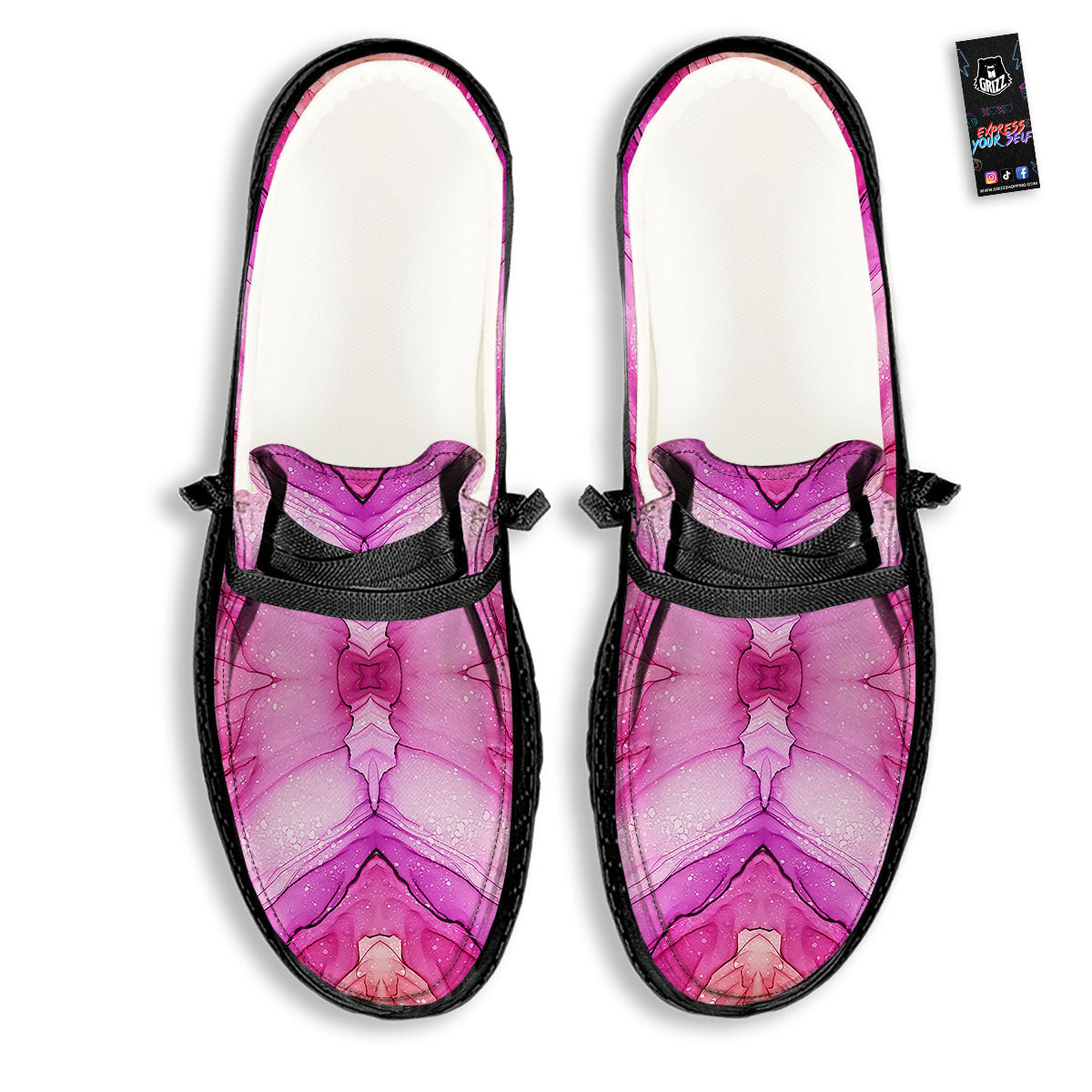 Pink Kaleidoscope Print Black Loafers-grizzshop