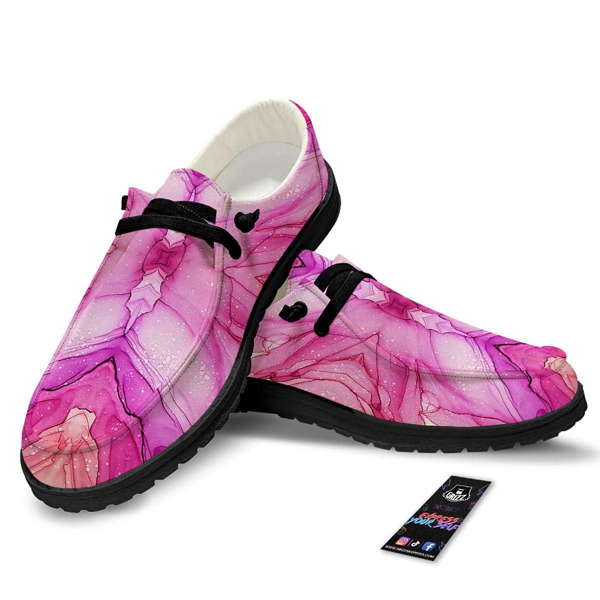 Pink Kaleidoscope Print Black Loafers-grizzshop