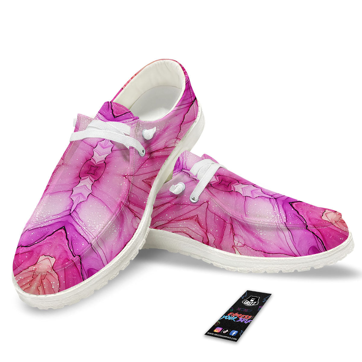 Pink Kaleidoscope Print Black Loafers-grizzshop