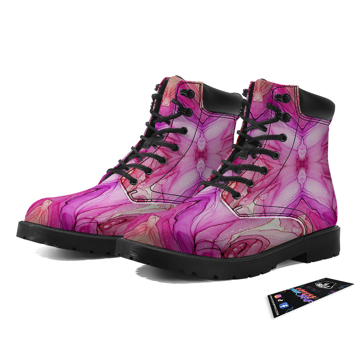 Pink Kaleidoscope Print Boots-grizzshop