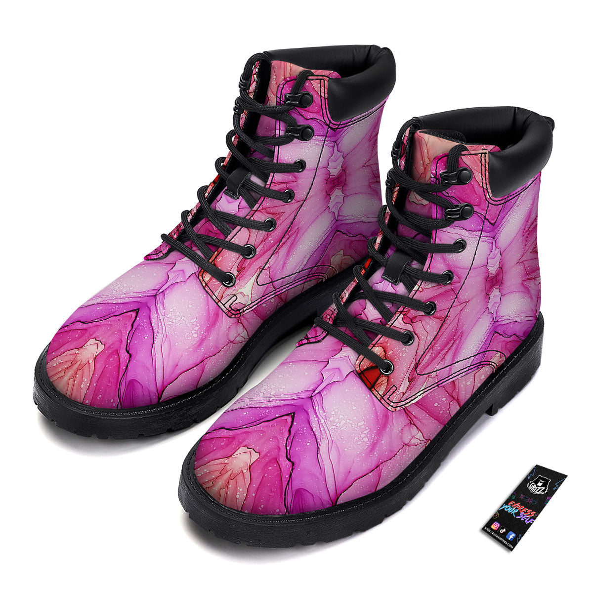 Pink Kaleidoscope Print Boots-grizzshop
