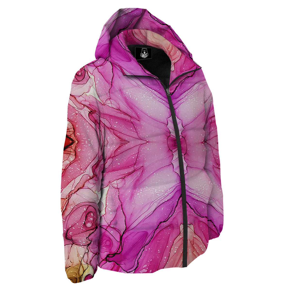 Pink Kaleidoscope Print Down Jacket-grizzshop