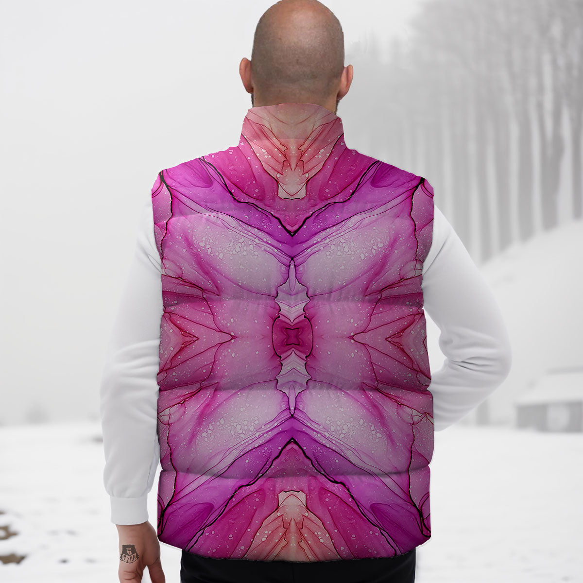 Pink Kaleidoscope Print Down Vest