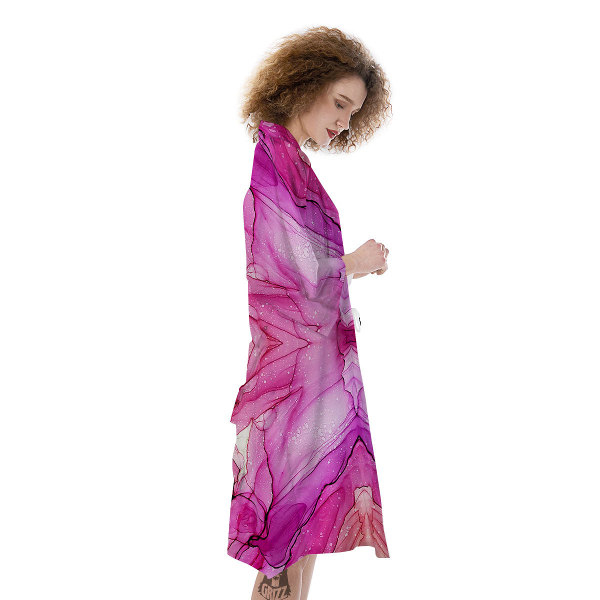 Pink Kaleidoscope Print Kimono-grizzshop