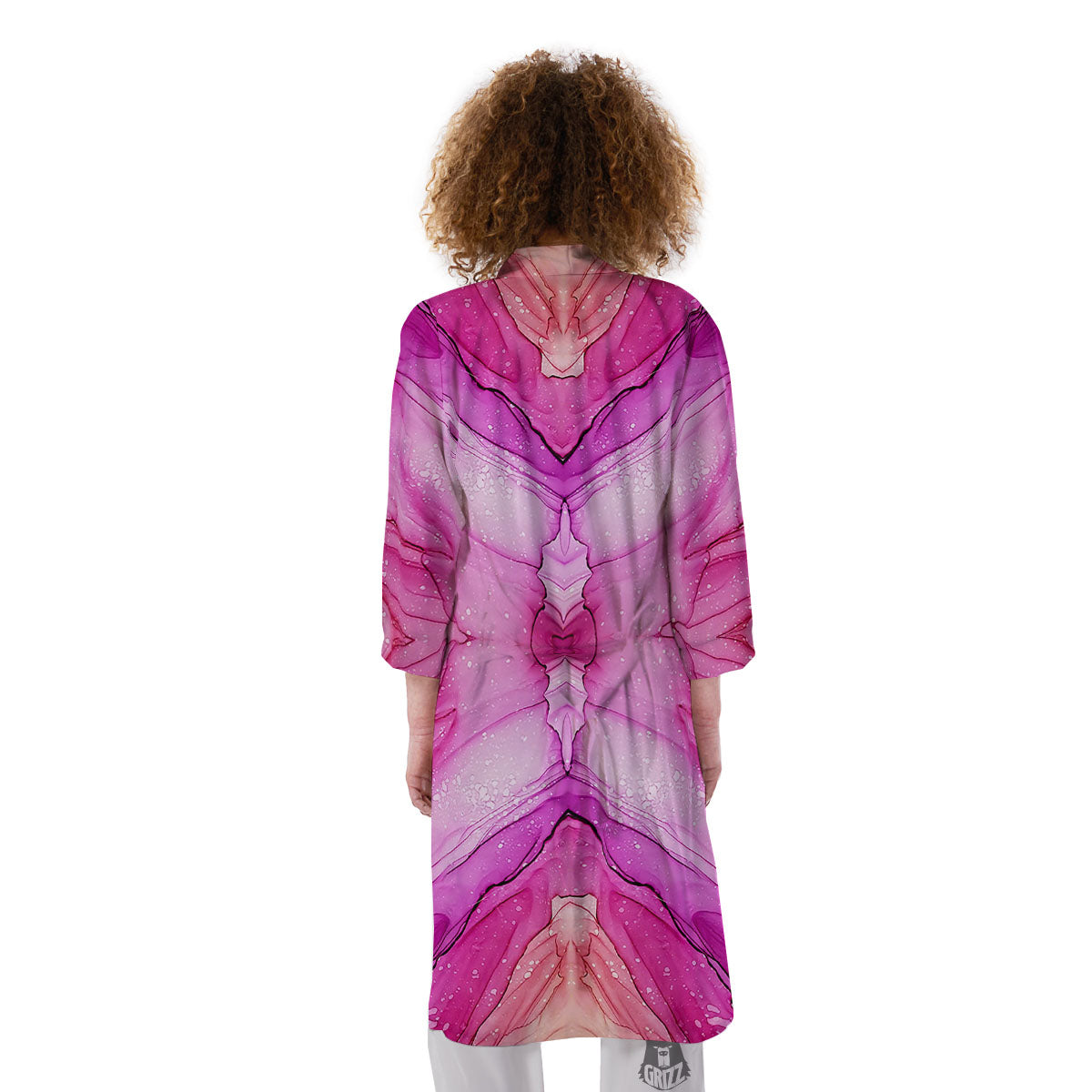 Pink Kaleidoscope Print Kimono-grizzshop