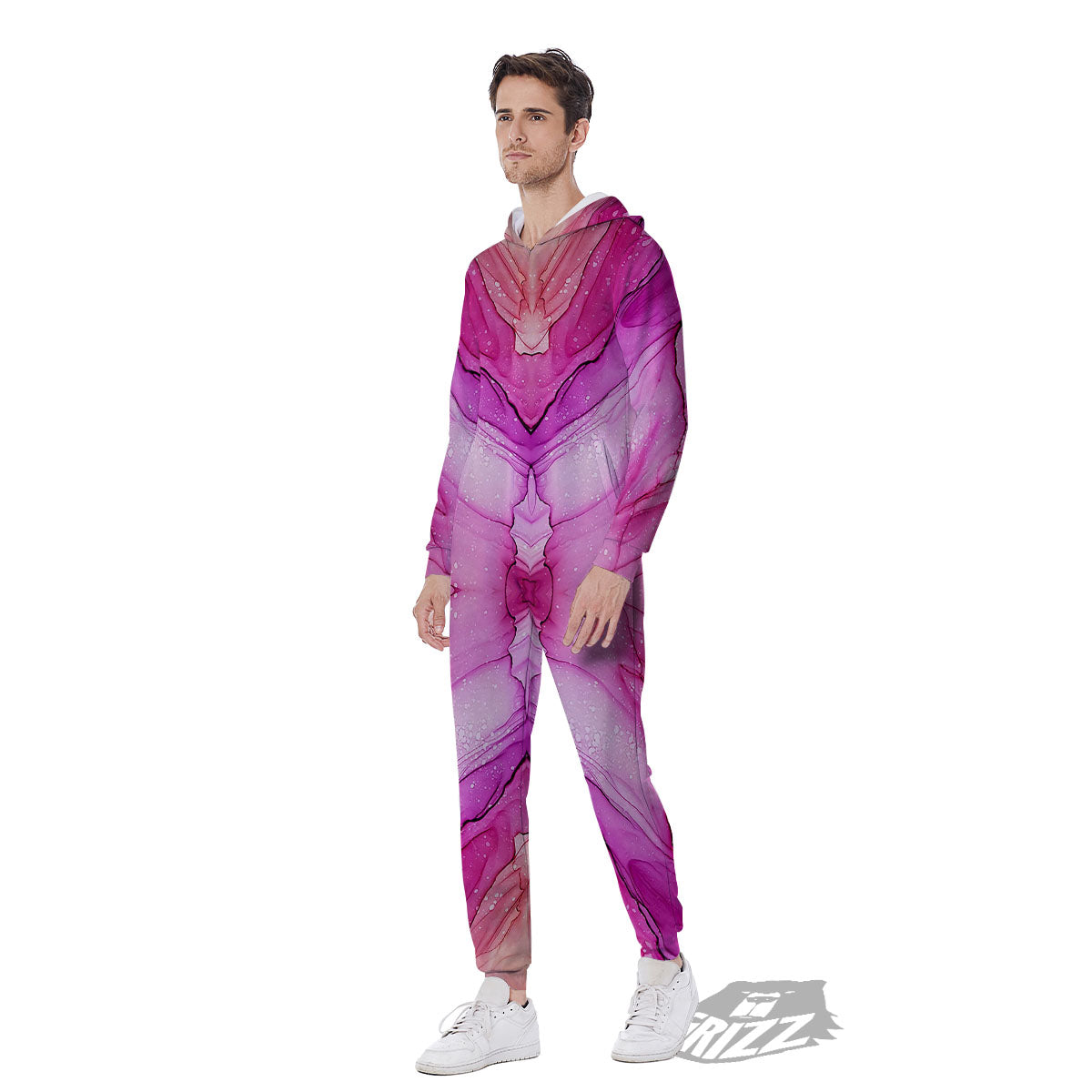 Pink Kaleidoscope Print Men's Jumpsuit-grizzshop
