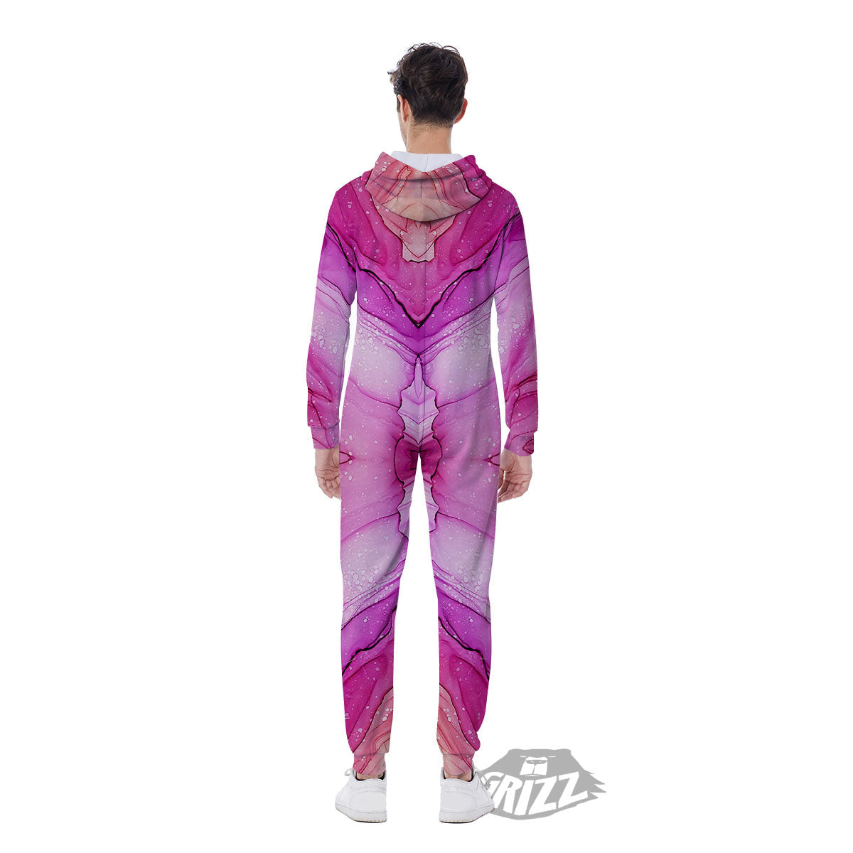 Pink Kaleidoscope Print Men's Jumpsuit-grizzshop