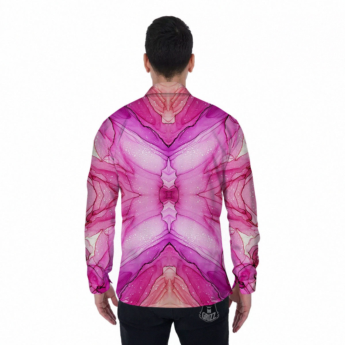 Pink Kaleidoscope Print Men's Long Sleeve Shirts-grizzshop