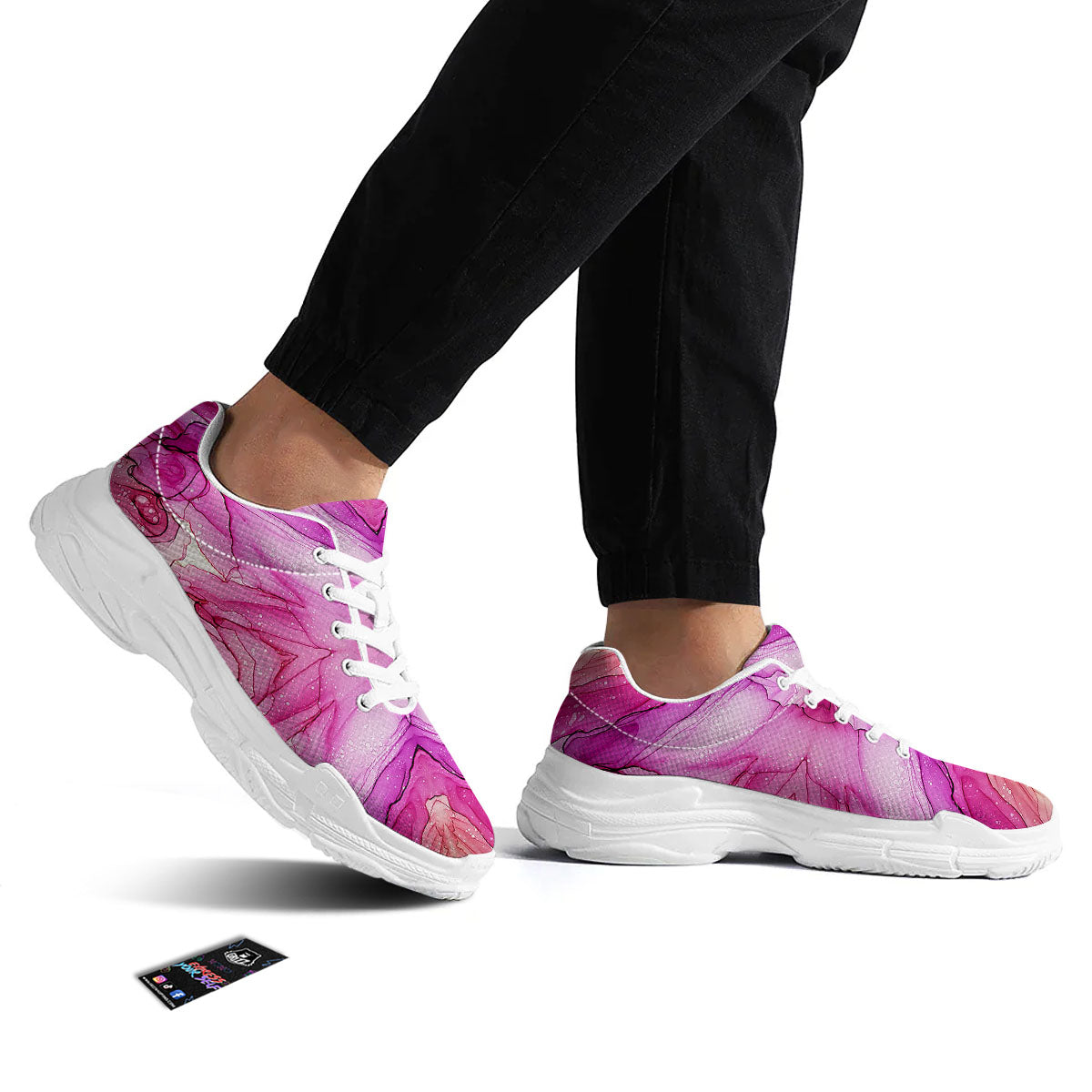 Pink Kaleidoscope Print White Chunky Shoes-grizzshop