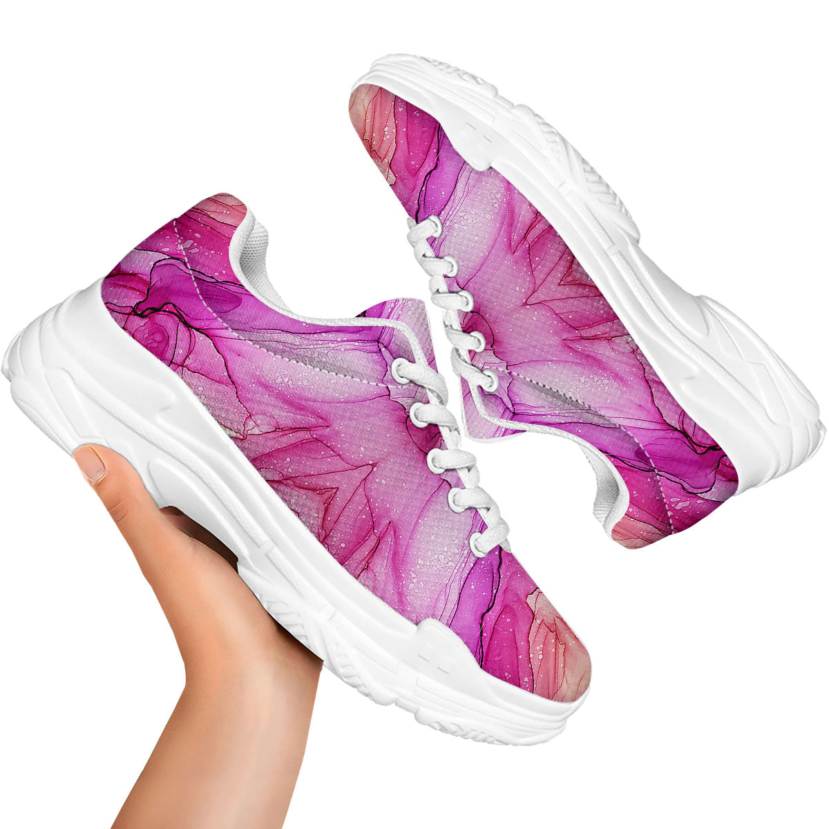 Pink Kaleidoscope Print White Chunky Shoes-grizzshop