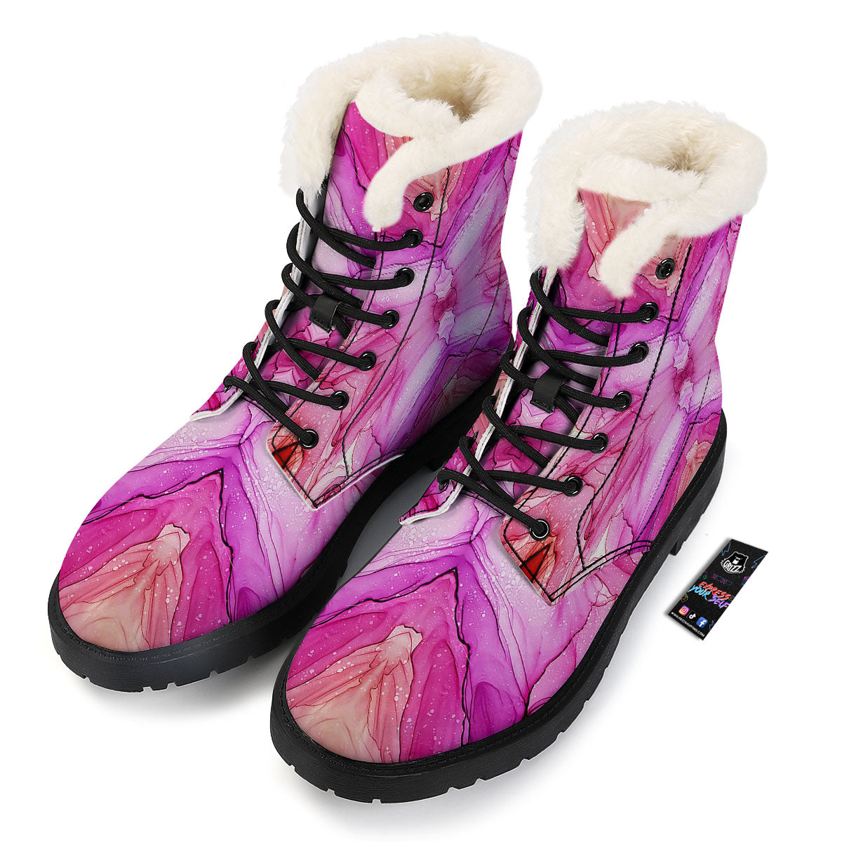 Pink Kaleidoscope Print Winter Boots-grizzshop
