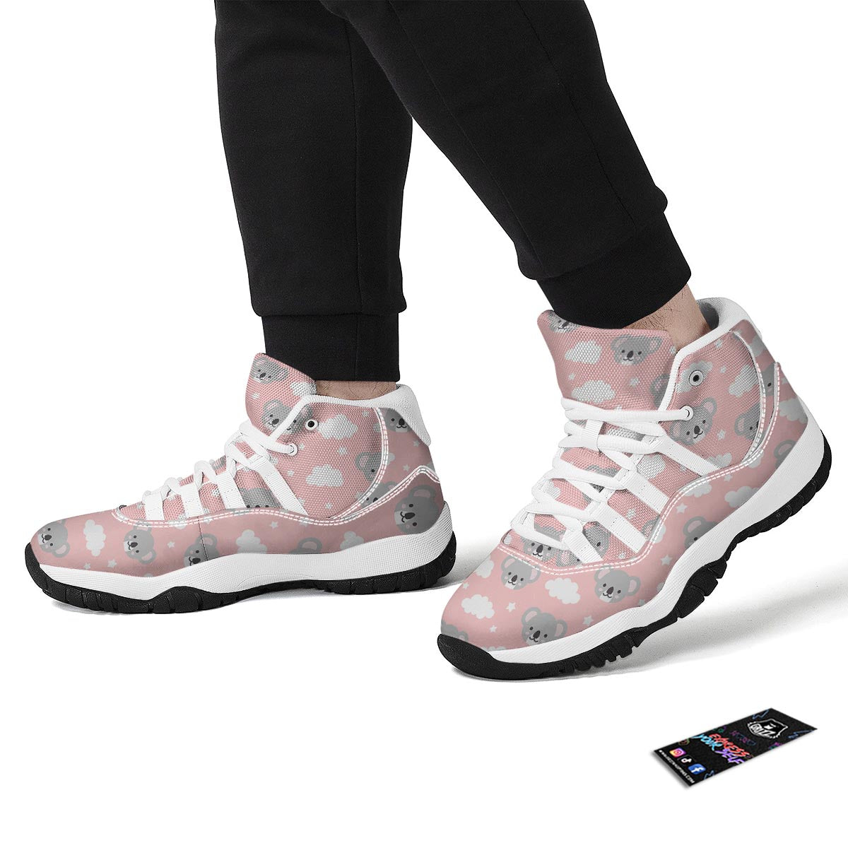 Pink Koala Pattern Print White Bball Shoes-grizzshop