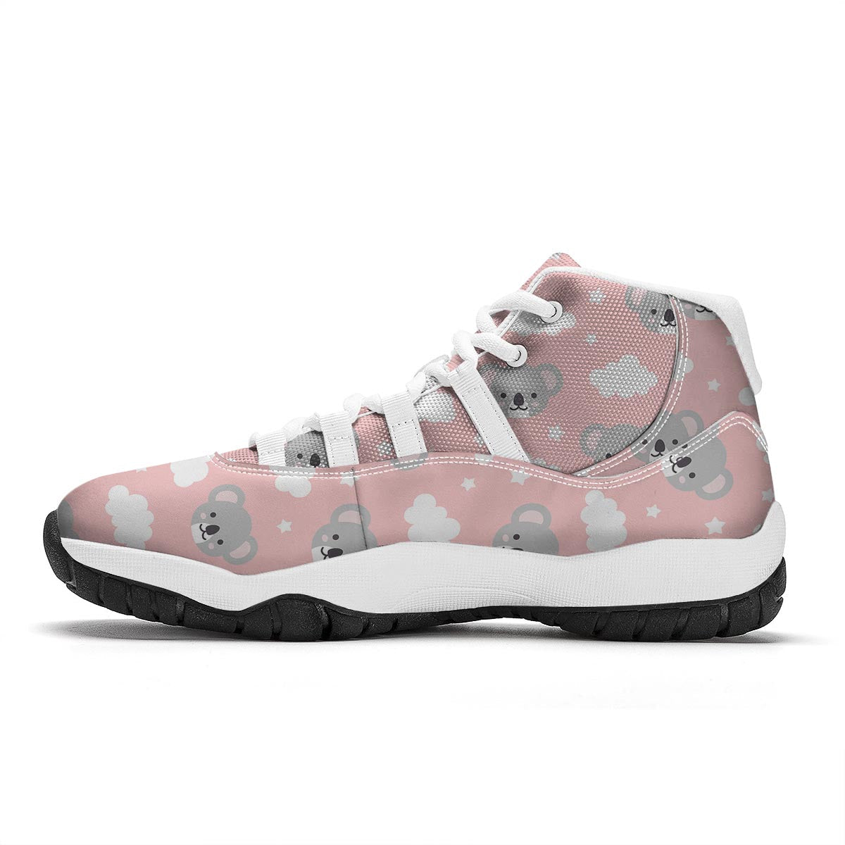 Pink Koala Pattern Print White Bball Shoes-grizzshop