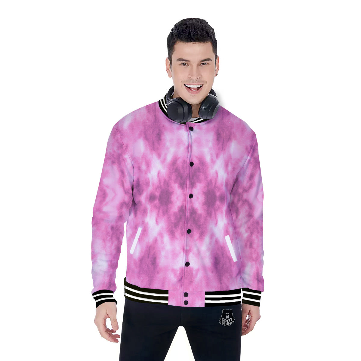 Pink Magenta Acrylic Print Pattern Baseball Jacket-grizzshop