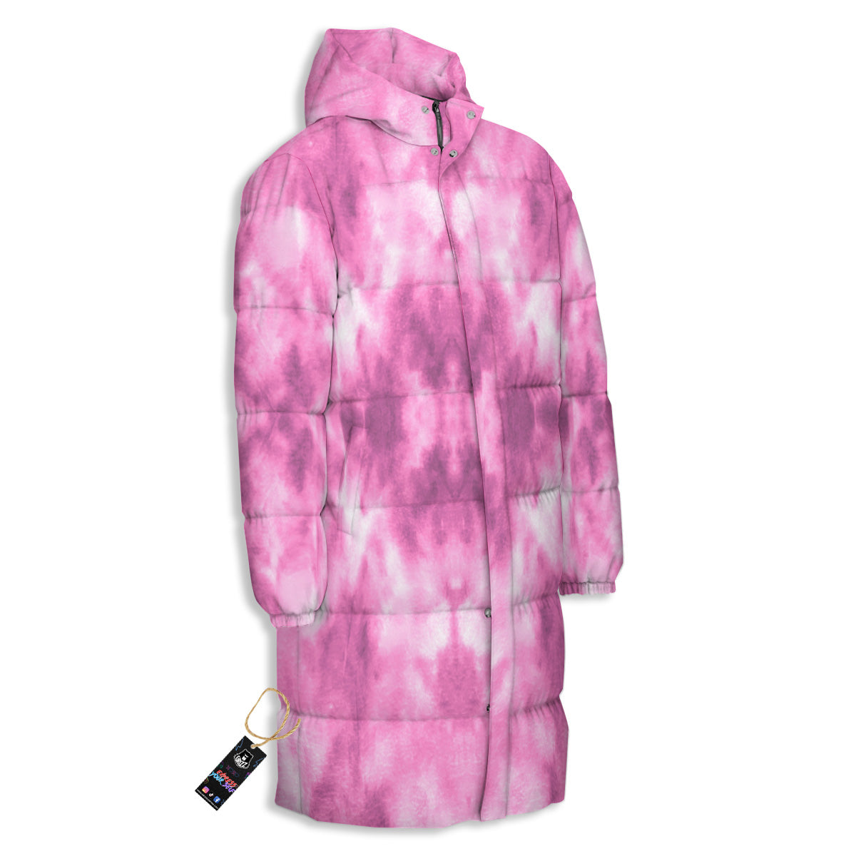 Pink Magenta Acrylic Print Pattern Long Down Jacket-grizzshop