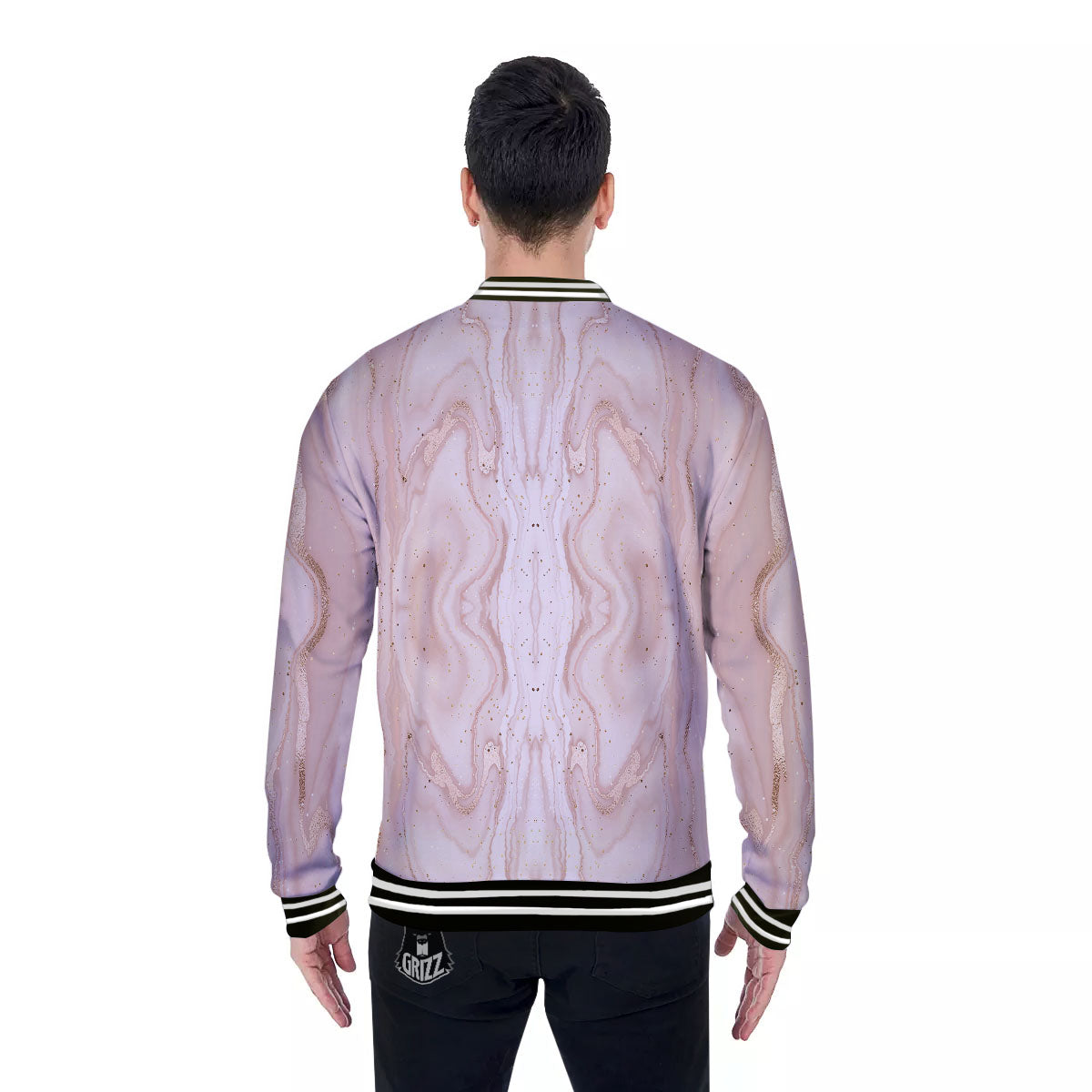 Pink Marble Print Pattern Baseball Jacket-grizzshop
