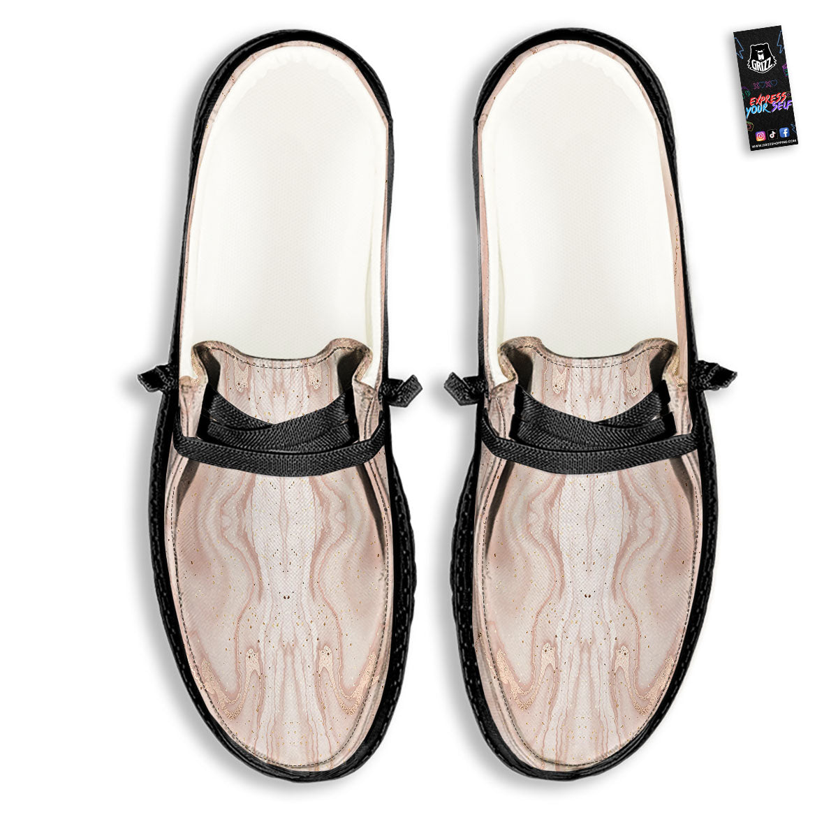 Pink Marble Print Pattern Black Loafers-grizzshop