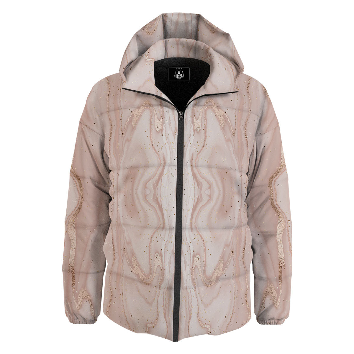 Pink Marble Print Pattern Down Jacket-grizzshop