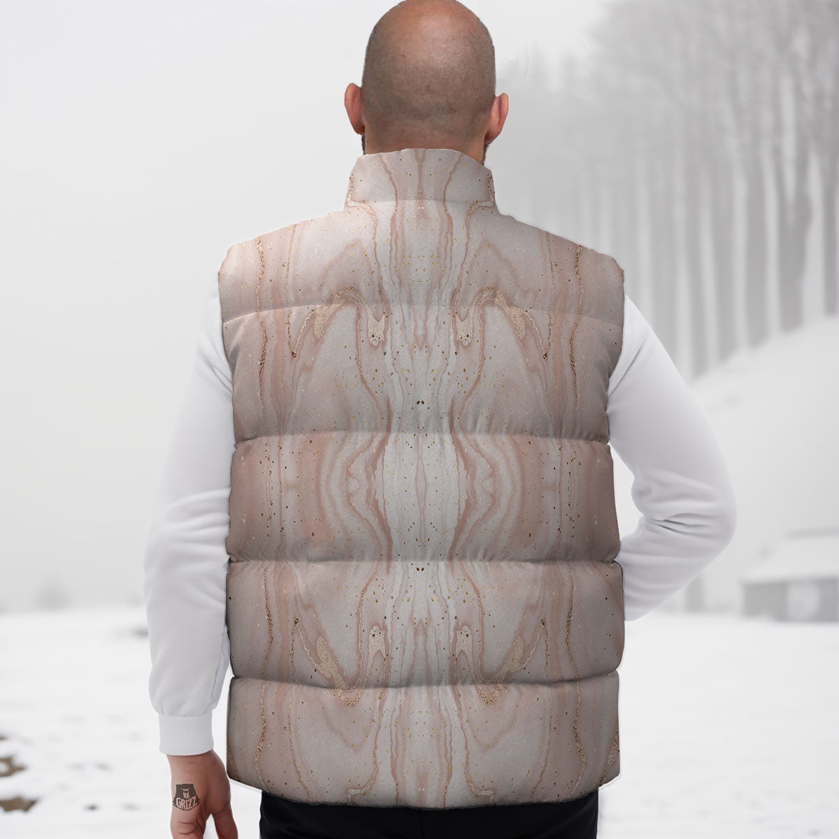 Pink Marble Print Pattern Down Vest-grizzshop