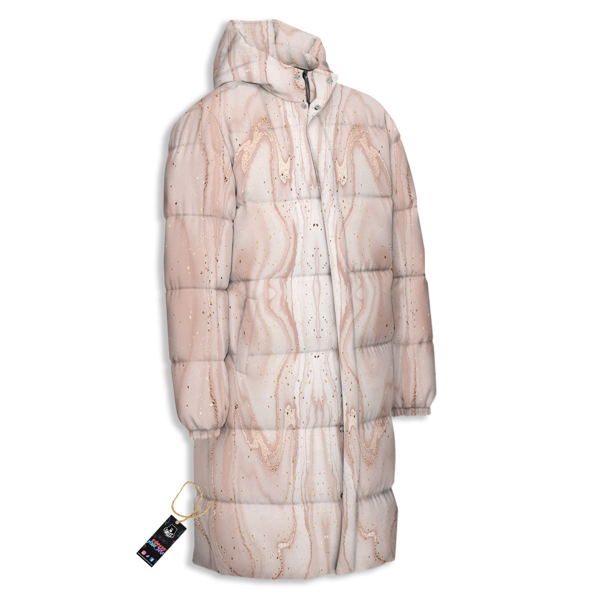 Pink Marble Print Pattern Long Down Jacket-grizzshop